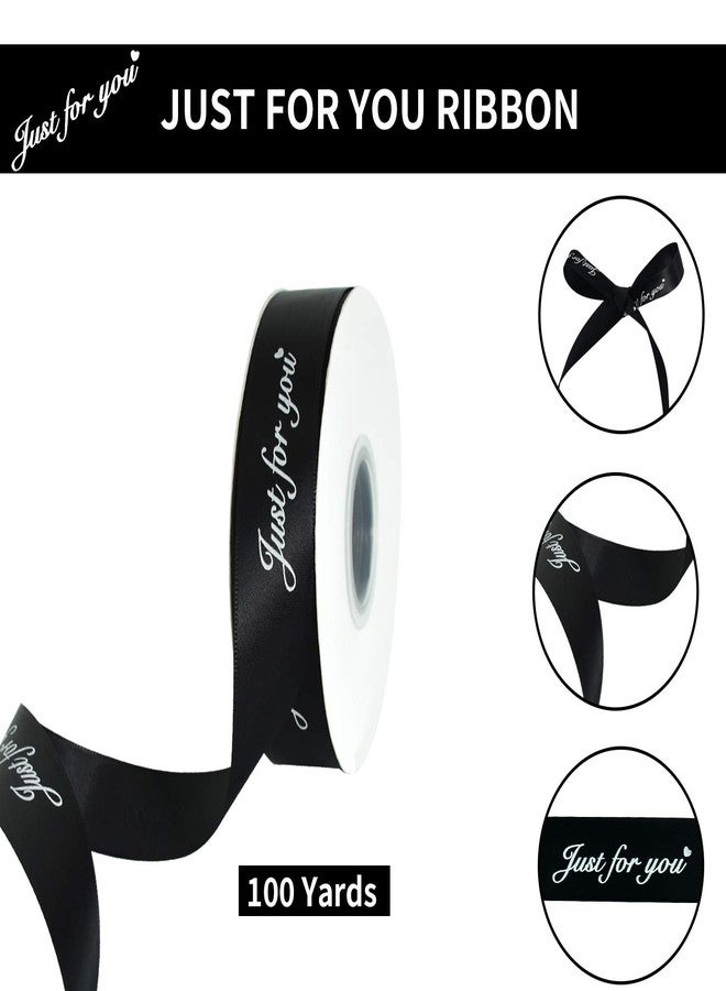 TONIFUL 1 Inch Wide Satin Ribbons Roll Black 50 Yards Printing Just for You Fabric Craft Heart Ribbon for Wedding Birthday Valentine's Day Flowers Floral Packaging Box Paper Gift Wrapping DIY Party Decoration - Image 2